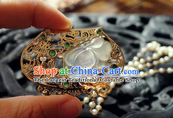 China Classical Qing Dynasty Golden Lotus Brooch Traditional Handmade Court Jade Breastpin