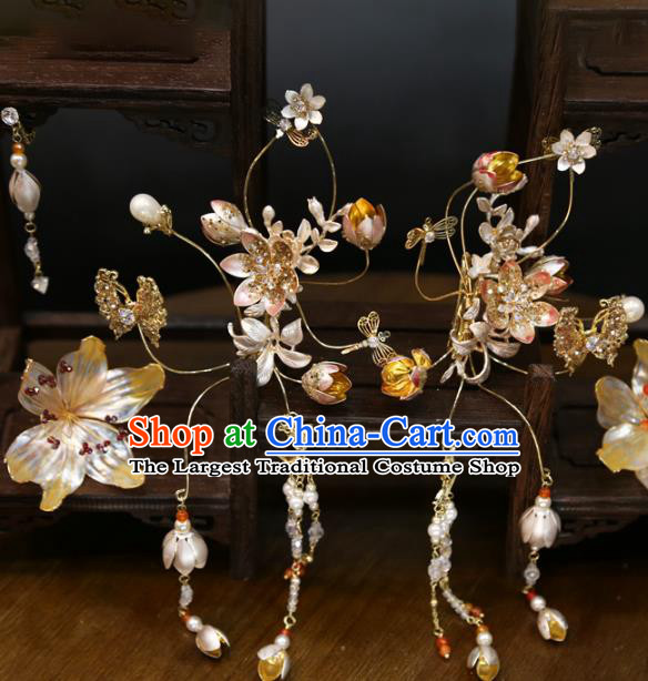 Chinese Classical Tassel Step Shake Hair Accessories Traditional Wedding Champagne Flowers Hairpins Full Set