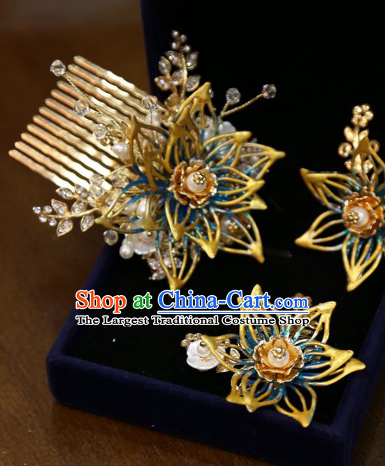 Chinese Classical Hairpins Hair Accessories Traditional Wedding Flowers Hair Combs Full Set