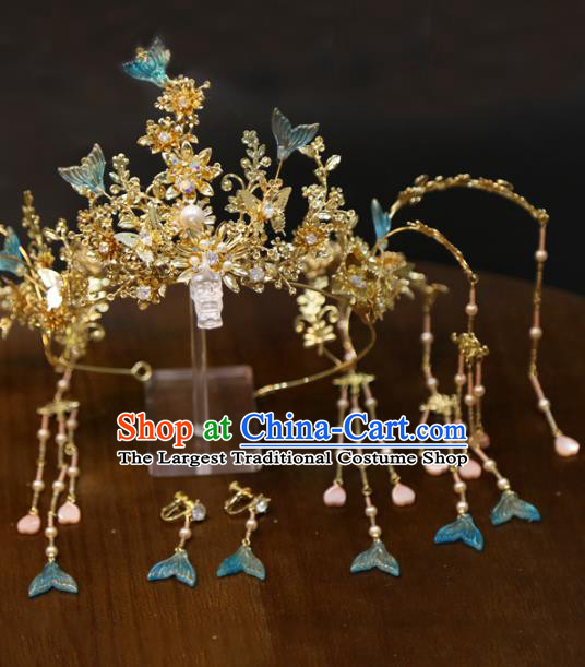 China Handmade Wedding Hair Jewelry Accessories Traditional Bride Mermaid Phoenix Coronet