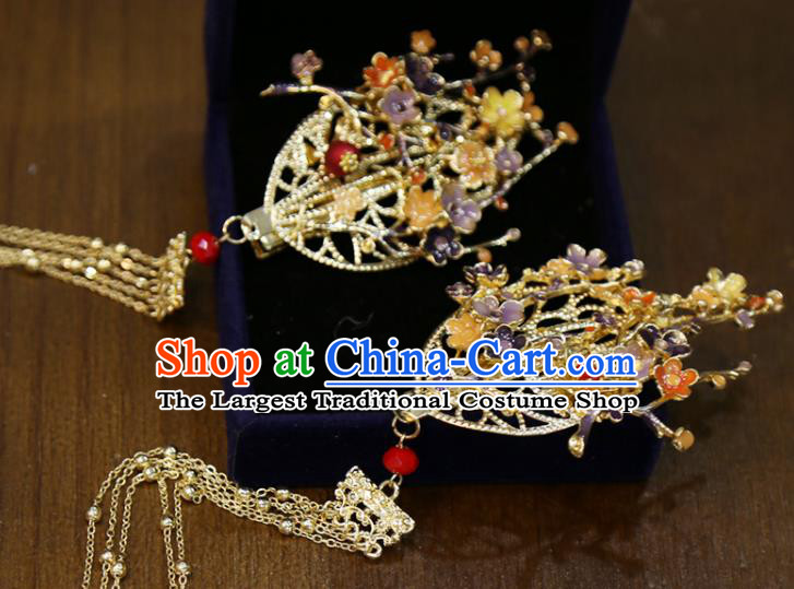 Chinese Classical Golden Tassel Hair Sticks Hair Accessories Traditional Wedding Plum Blossom Hairpins