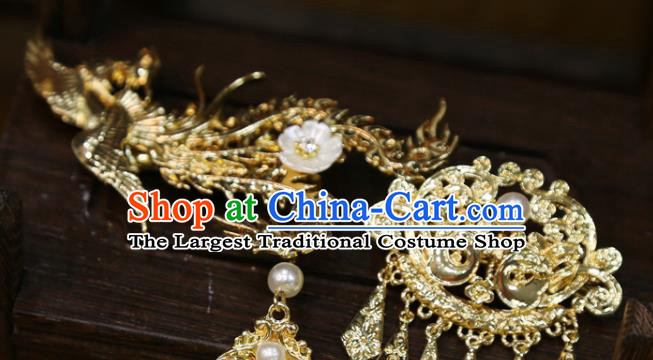 Chinese Classical Hair Accessories Traditional Wedding Hairpins Golden Phoenix Hair Sticks
