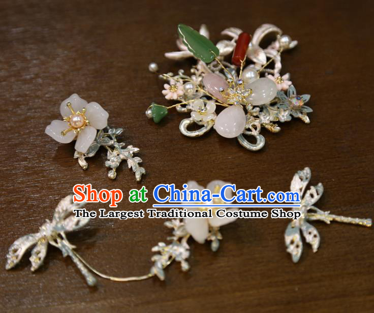 Chinese Wedding Flowers Hairpins Classical Hair Accessories Traditional Argent Dragonfly Hair Sticks Full Set