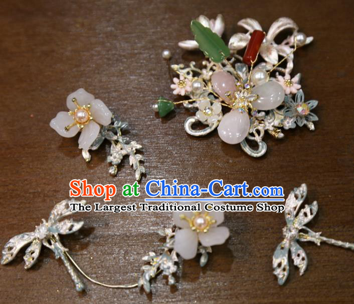 Chinese Wedding Flowers Hairpins Classical Hair Accessories Traditional Argent Dragonfly Hair Sticks Full Set