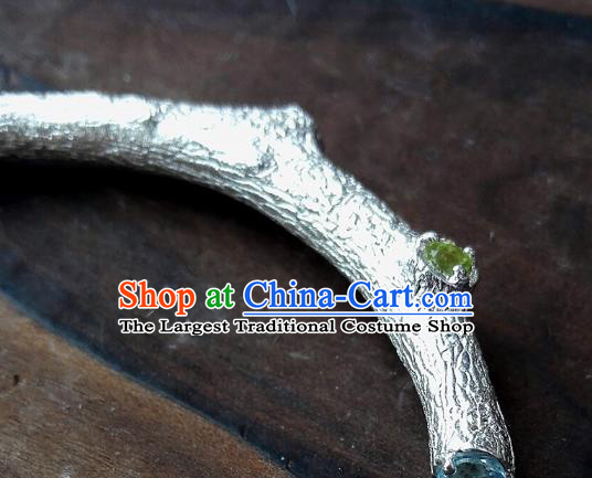 Chinese Traditional Gems Bangle Accessories Handmade Silver Carving Branch Bracelet Jewelry