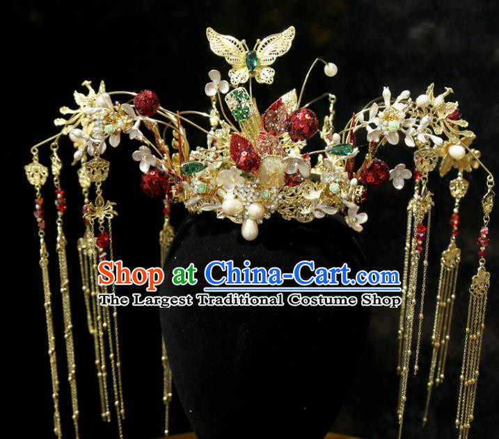 Chinese Wedding Phoenix Coronet Hair Accessories Traditional Bride Hairpins Xiuhe Suit Hair Crown Full Set