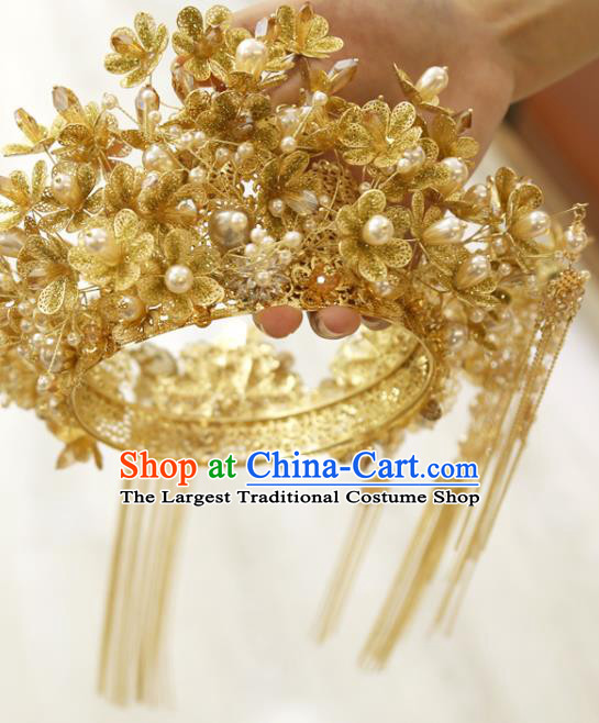 Chinese Bride Phoenix Coronet Xiuhe Suit Hair Accessories Traditional Wedding Golden Hair Crown