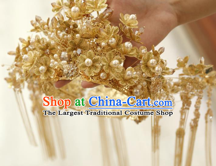 Chinese Bride Phoenix Coronet Xiuhe Suit Hair Accessories Traditional Wedding Golden Hair Crown