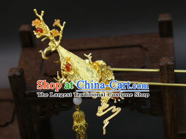 Chinese Wedding Golden Lute Hairpins Traditional Classical Hair Accessories Xiuhe Suit Tassel Hair Stick