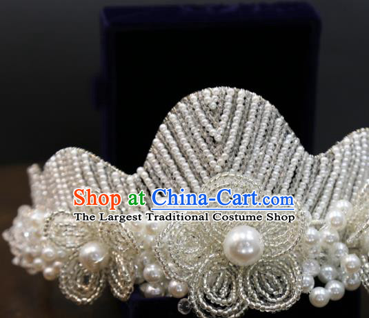 Top Grade Europe Princess Hair Accessories White Beads Flower Royal Crown