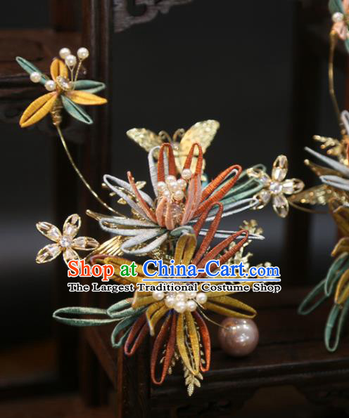 Chinese Traditional Classical Hair Accessories Xiuhe Suit Hair Claws Wedding Silk Flower Hair Stick