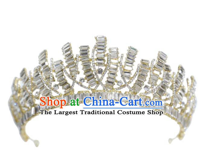 Top Grade Handmade Golden Royal Crown Europe Princess Wedding Hair Jewelry Zircon Accessories