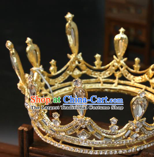 Top Grade Handmade Europe Princess Wedding Hair Jewelry Zircon Accessories Golden Round Royal Crown