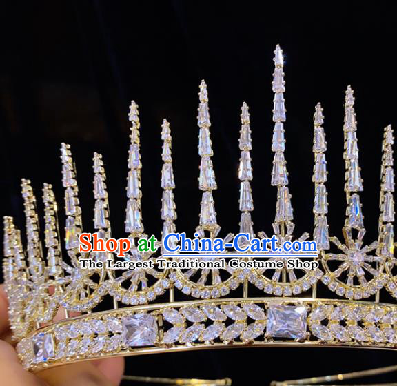 Top Handmade Golden Royal Crown Europe Princess Wedding Hair Jewelry Bride Zircon Accessories