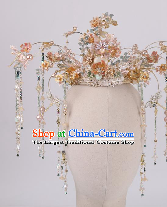 Chinese Xiuhe Suit Tassel Phoenix Coronet Traditional Wedding Hair Accessories Hair Crown and Hairpins Full Set