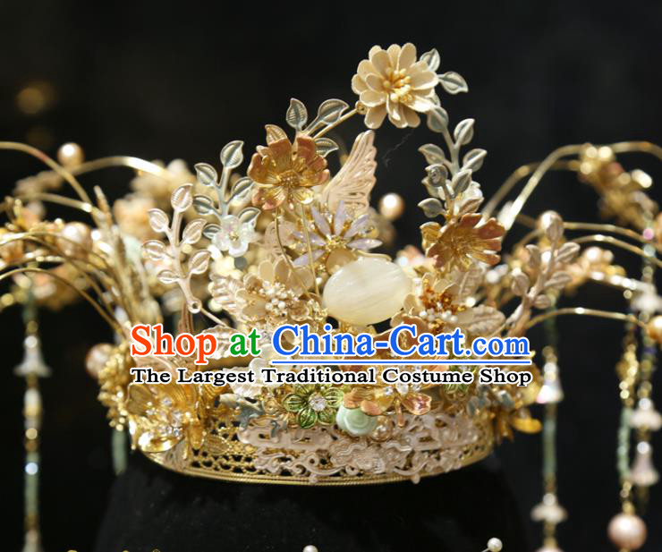 Chinese Xiuhe Suit Tassel Phoenix Coronet Traditional Wedding Hair Accessories Hair Crown and Hairpins Full Set