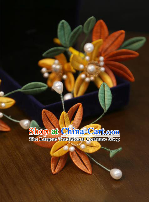 Chinese Wedding Silk Flower Hair Stick Traditional Classical Hair Accessories Xiuhe Suit Hair Claws