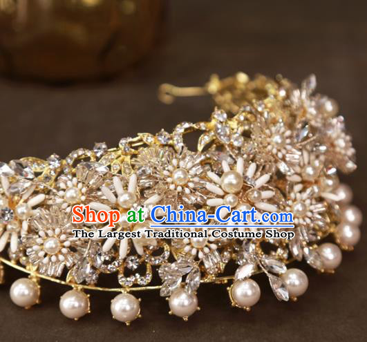 Europe Princess Pearls Royal Crown Hair Jewelry Bride Hair Accessories Wedding Daisy Hair Clasp