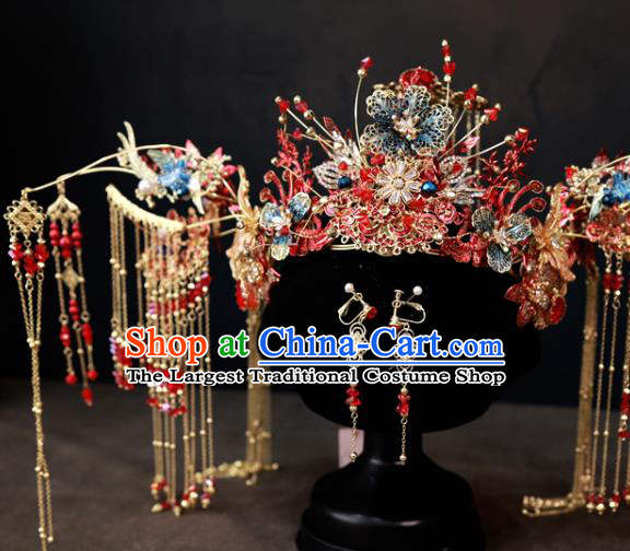 Chinese Traditional Bride Phoenix Coronet Wedding Hair Accessories Xiuhe Suit Hair Crown Full Set