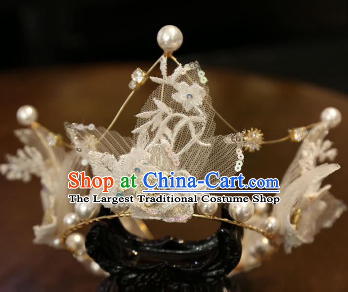 Top Europe Princess Hair Jewelry Wedding Lace Flower Royal Crown Handmade Bride Accessories