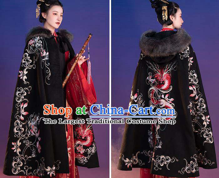 Traditional China Jin Dynasty Clothing Ancient Imperial Concubine Embroidered Black Cloak
