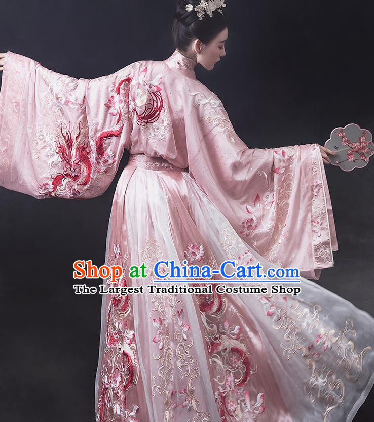 China Traditional Jin Dynasty Princess Pink Hanfu Dress Ancient Palace Lady Embroidered Clothing Complete Set