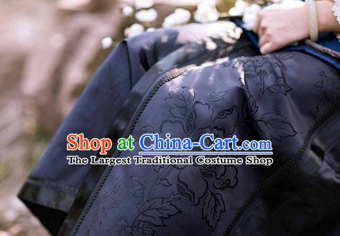 Chinese National Skirt Traditional Costume Noble Woman Black Satin Bust Skirt
