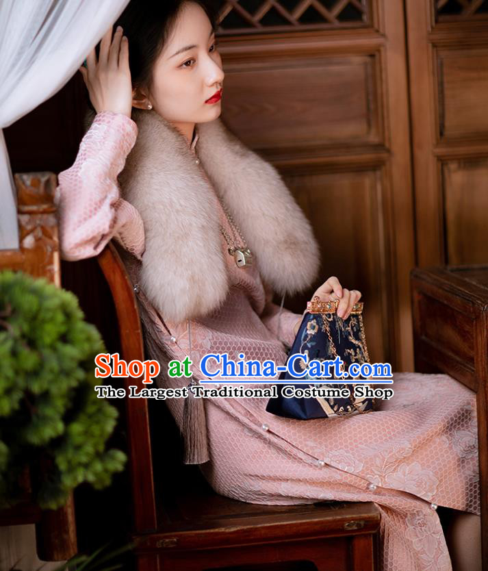 Chinese Classical Pink Qipao Dress National Cheongsam Traditional Women Embroidered Costume