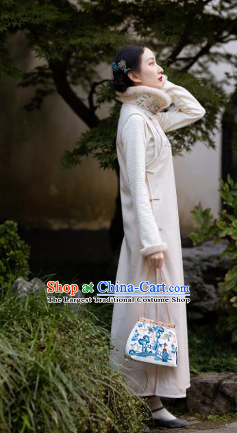Chinese Classical Qipao Dress Embroidered White Cheongsam Traditional National Women Costume