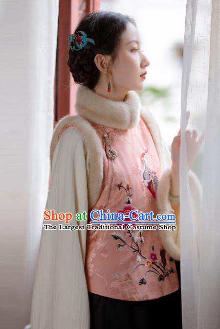 Chinese Traditional Pink Silk Cotton Padded Jacket Tang Suit Outer Garment Embroidered Short Coat for Women