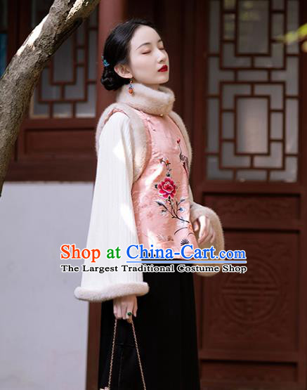 Chinese Traditional Pink Silk Cotton Padded Jacket Tang Suit Outer Garment Embroidered Short Coat for Women