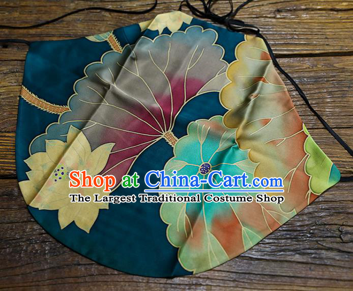 Chinese Traditional Stomachers Costume Classical Lotus Pattern Blue Silk Bellyband
