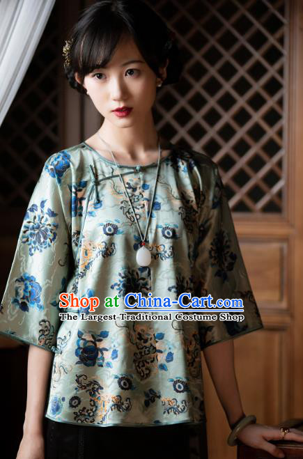 Chinese National Shirt Tang Suit Upper Outer Garment Traditional Silk Blouse for Women