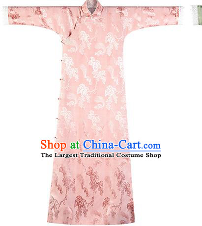 Republic of China Traditional National Costume Women Pink Silk Cheongsam Classical Qipao Dress
