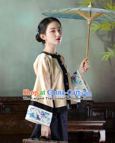 Chinese Classical Champagne Silk Blouse Tang Suit Upper Outer Garment Traditional National Shirt Clothing for Women