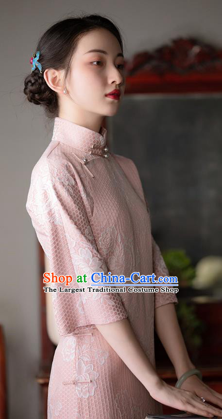 Chinese Classical Pink Qipao Dress Traditional Women Cheongsam National Costume