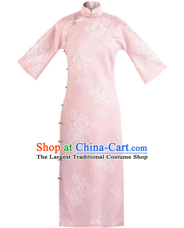 Chinese Classical Pink Qipao Dress Traditional Women Cheongsam National Costume