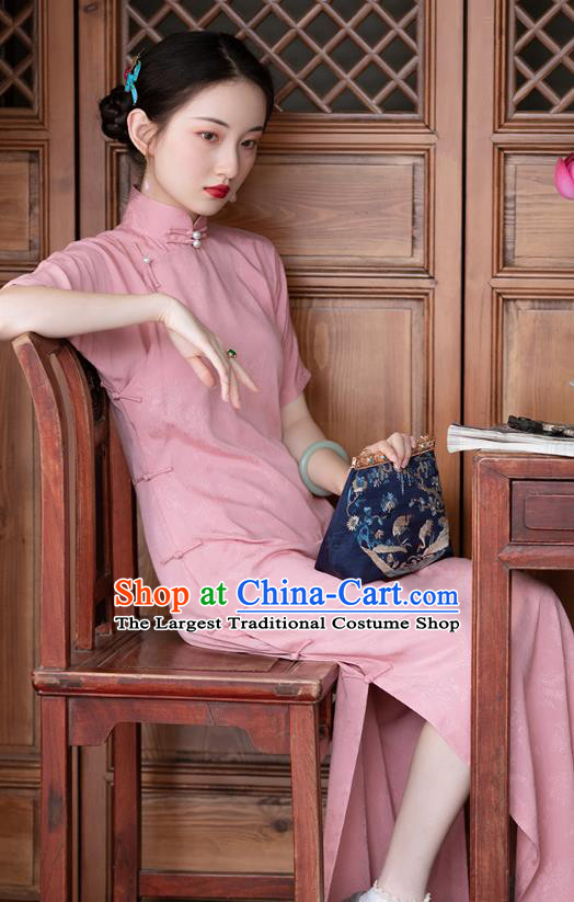 Chinese National Costume Classical Pink Qipao Dress Traditional Women Cheongsam