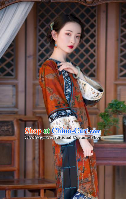 Chinese Traditional Embroidered Red Silk Qipao Dress National Women Classical Costume Wide Sleeve Cheongsam