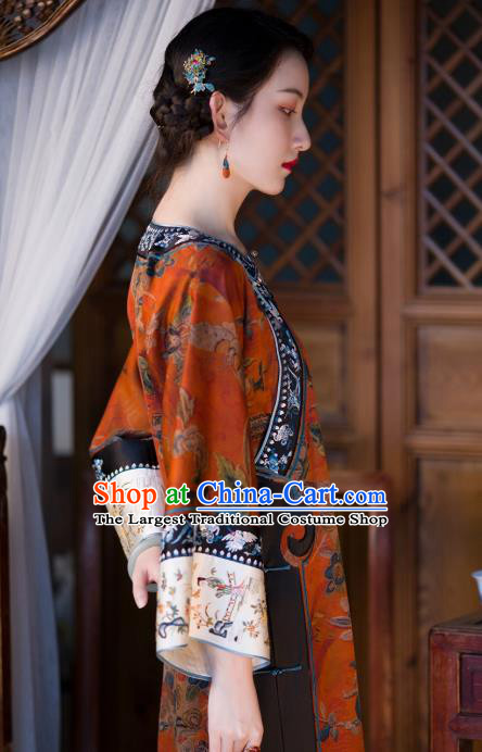 Chinese Traditional Embroidered Red Silk Qipao Dress National Women Classical Costume Wide Sleeve Cheongsam