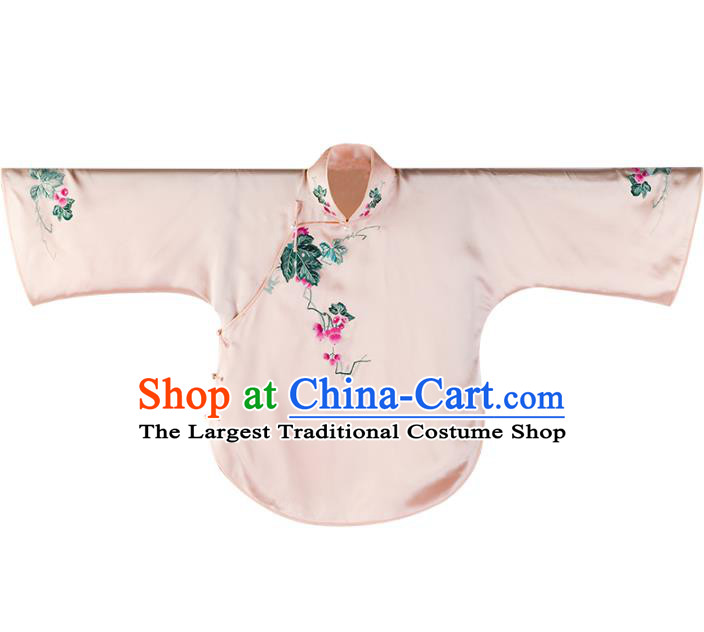 Chinese Traditional Embroidered Shirt Tang Suit Upper Outer Garment Classical Pink Silk Blouse for Women