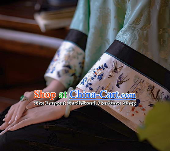Chinese Tang Suit Upper Outer Garment Classical Silk Blouse Traditional Embroidered Light Green Shirt for Women