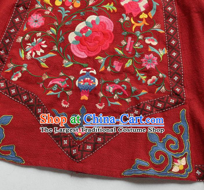 Chinese Retro Dark Red Skirt Traditional Women Clothing National Embroidered Peony Bust Skirt