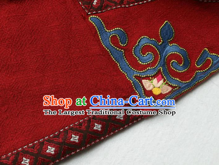 Chinese Retro Dark Red Skirt Traditional Women Clothing National Embroidered Peony Bust Skirt
