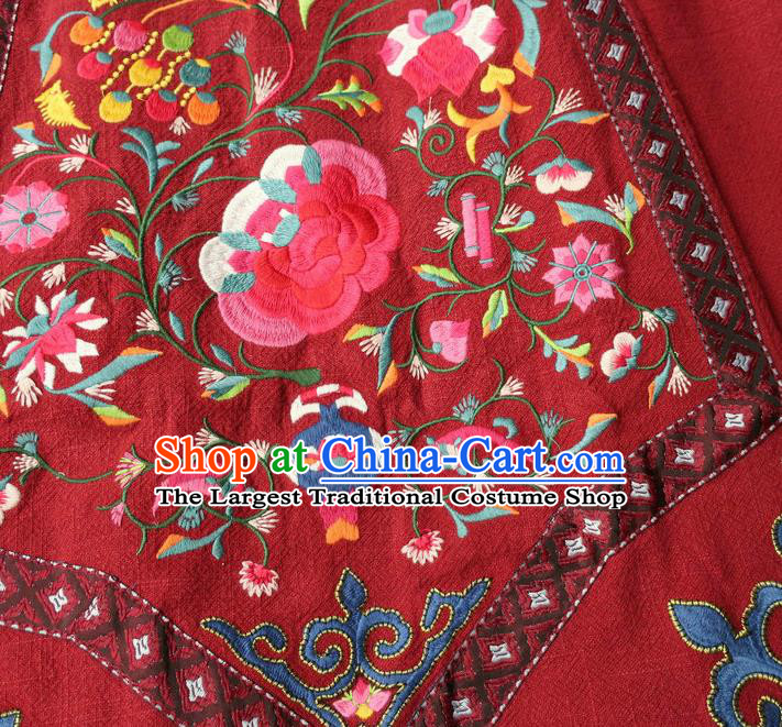 Chinese Retro Dark Red Skirt Traditional Women Clothing National Embroidered Peony Bust Skirt