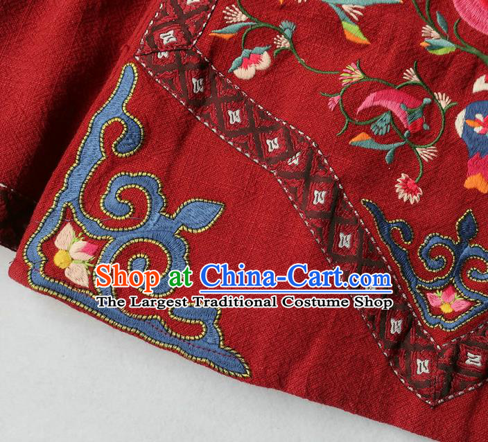 Chinese Retro Dark Red Skirt Traditional Women Clothing National Embroidered Peony Bust Skirt