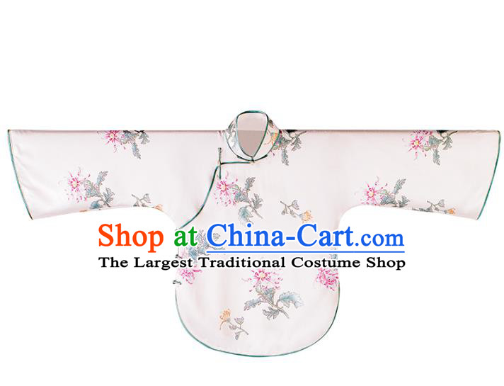 Chinese Traditional Printing Chrysanthemum White Silk Blouse Tang Suit Upper Outer Garment National Shirt for Women
