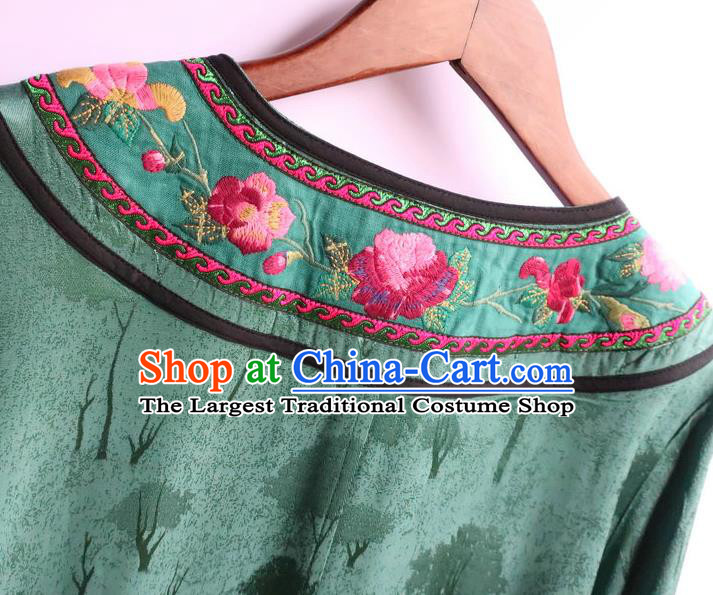 Chinese National Green Qipao Dress Women Traditional Embroidered Classical Cheongsam Clothing