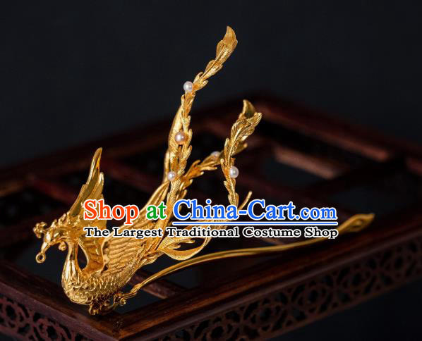 China Ancient Palace Gilding Phoenix Hairpin Ming Dynasty Queen Hair Accessories Hair Stick