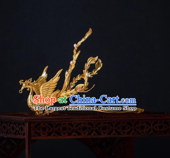 China Ancient Palace Gilding Phoenix Hairpin Ming Dynasty Queen Hair Accessories Hair Stick
